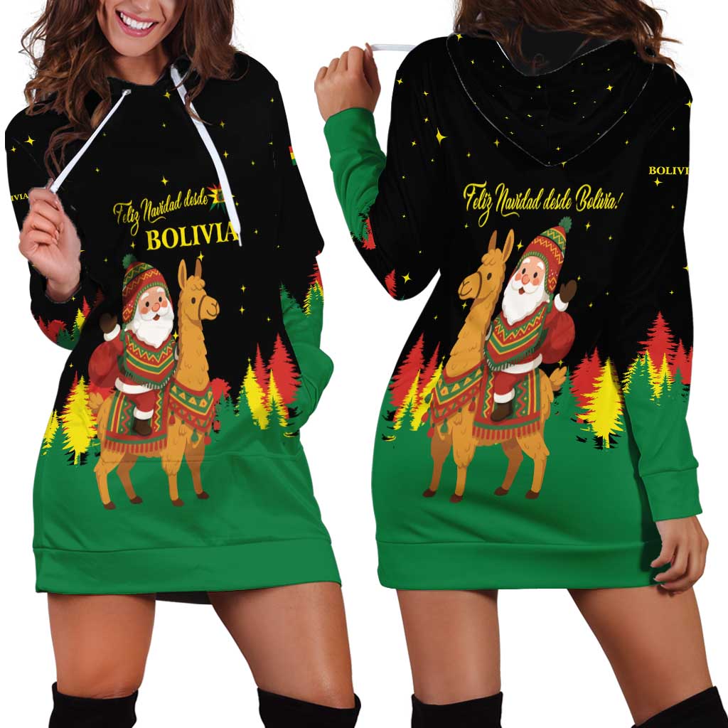 Bolivia Christmas Hoodie Dress with Santa Claus Llama Andean Outfit and Festive Tree Design - Wonder Print Shop