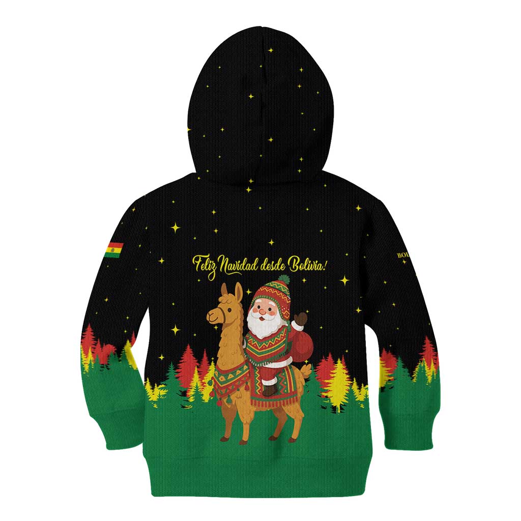 Bolivia Christmas Kid Hoodie with Santa Claus Llama Andean Outfit and Festive Tree Design - Wonder Print Shop