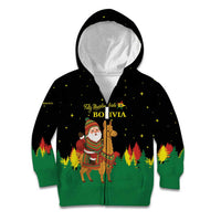 Bolivia Christmas Kid Hoodie with Santa Claus Llama Andean Outfit and Festive Tree Design - Wonder Print Shop