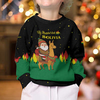 Bolivia Christmas Kid Ugly Christmas Sweater with Santa Claus Llama Andean Outfit and Festive Tree Design - Wonder Print Shop