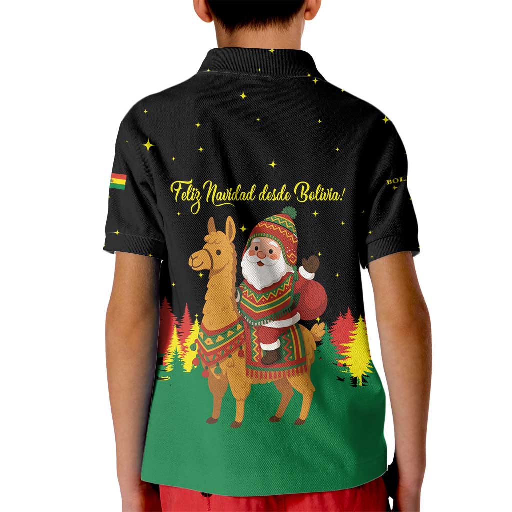 Bolivia Christmas Kid Polo Shirt with Santa Claus Llama Andean Outfit and Festive Tree Design - Wonder Print Shop