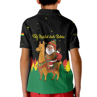 Bolivia Christmas Kid Polo Shirt with Santa Claus Llama Andean Outfit and Festive Tree Design - Wonder Print Shop