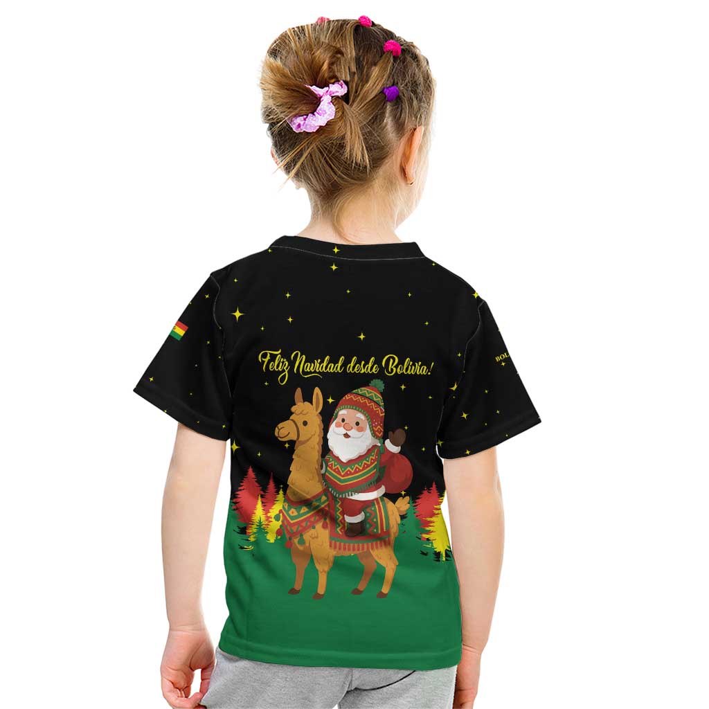 Bolivia Christmas Kid T Shirt with Santa Claus Llama Andean Outfit and Festive Tree Design - Wonder Print Shop