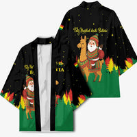 Bolivia Christmas Kimono with Santa Claus Llama Andean Outfit and Festive Tree Design - Wonder Print Shop