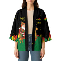 Bolivia Christmas Kimono with Santa Claus Llama Andean Outfit and Festive Tree Design - Wonder Print Shop