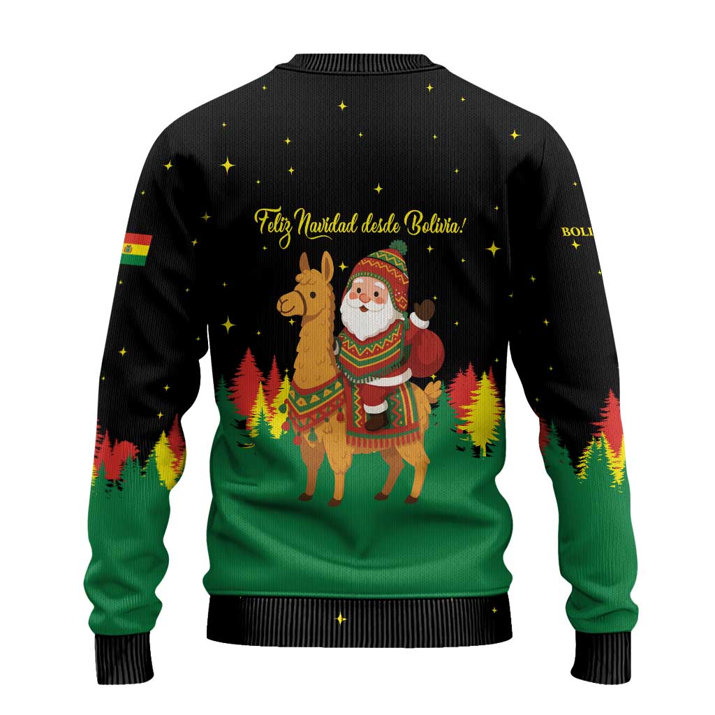 Bolivia Christmas Ugly Christmas Sweater with Santa Claus Llama Andean Outfit and Festive Tree Design - Wonder Print Shop