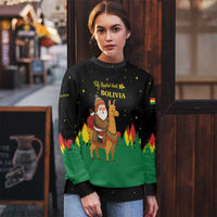 Bolivia Christmas Ugly Christmas Sweater with Santa Claus Llama Andean Outfit and Festive Tree Design - Wonder Print Shop
