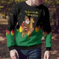 Bolivia Christmas Ugly Christmas Sweater with Santa Claus Llama Andean Outfit and Festive Tree Design - Wonder Print Shop