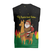 Bolivia Christmas Knitted V-Neck Vest with Santa Claus Llama Andean Outfit and Festive Tree Design - Wonder Print Shop