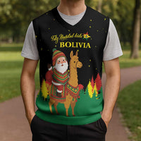 Bolivia Christmas Knitted V-Neck Vest with Santa Claus Llama Andean Outfit and Festive Tree Design - Wonder Print Shop