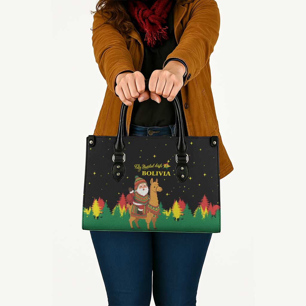 Bolivia Christmas Leather Bag with Santa Claus Llama Andean Outfit and Festive Tree Design - Wonder Print Shop
