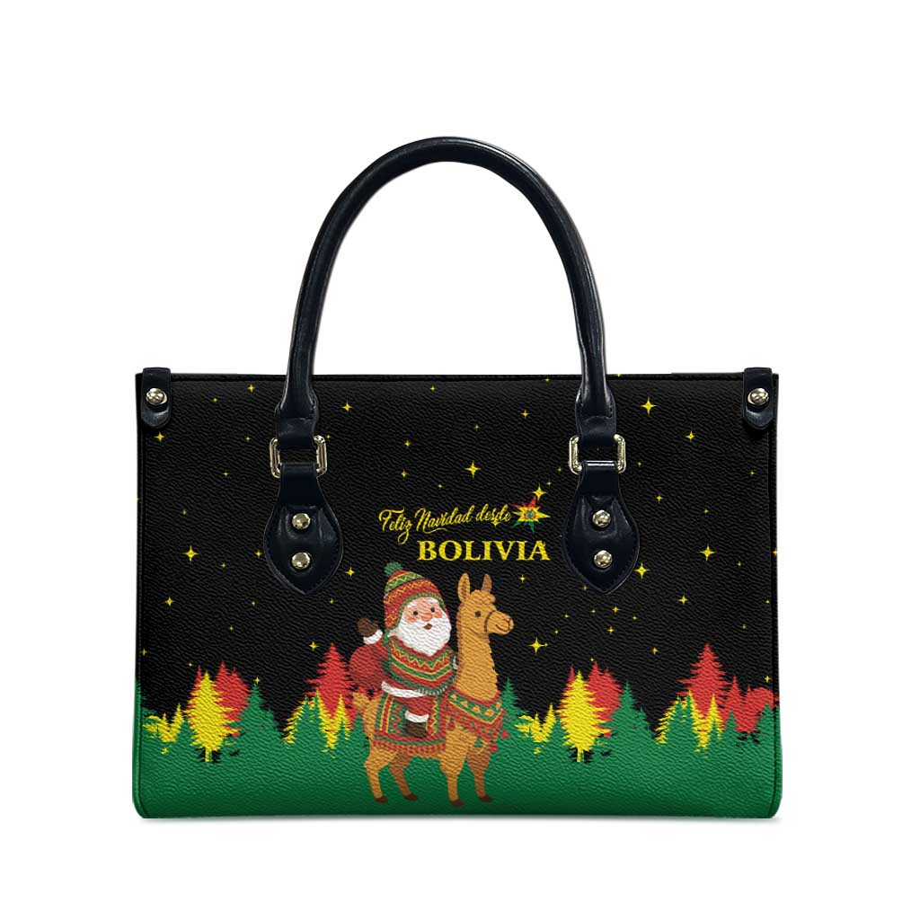 Bolivia Christmas Leather Bag with Santa Claus Llama Andean Outfit and Festive Tree Design - Wonder Print Shop