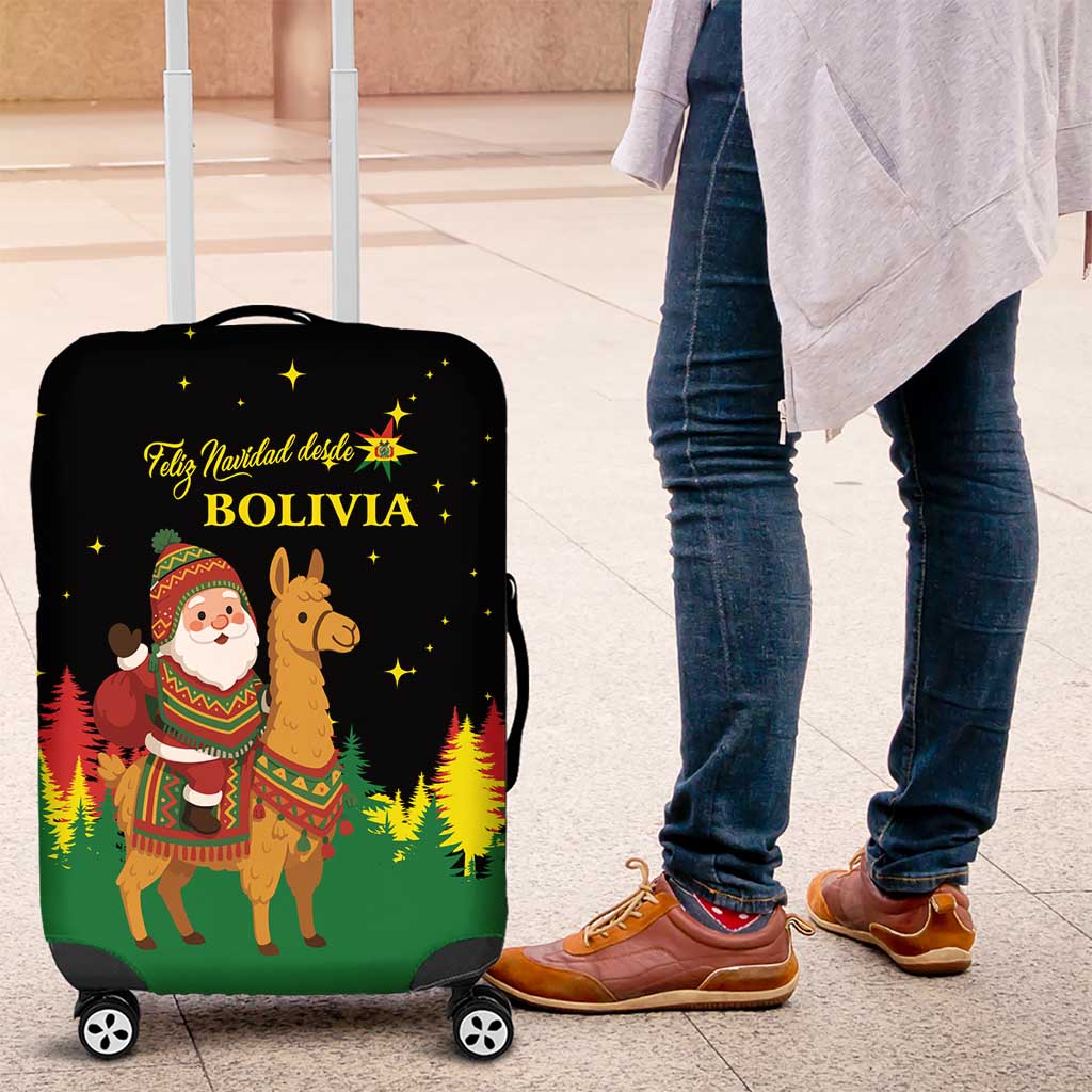Bolivia Christmas Luggage Cover with Santa Claus Llama Andean Outfit and Festive Tree Design - Wonder Print Shop