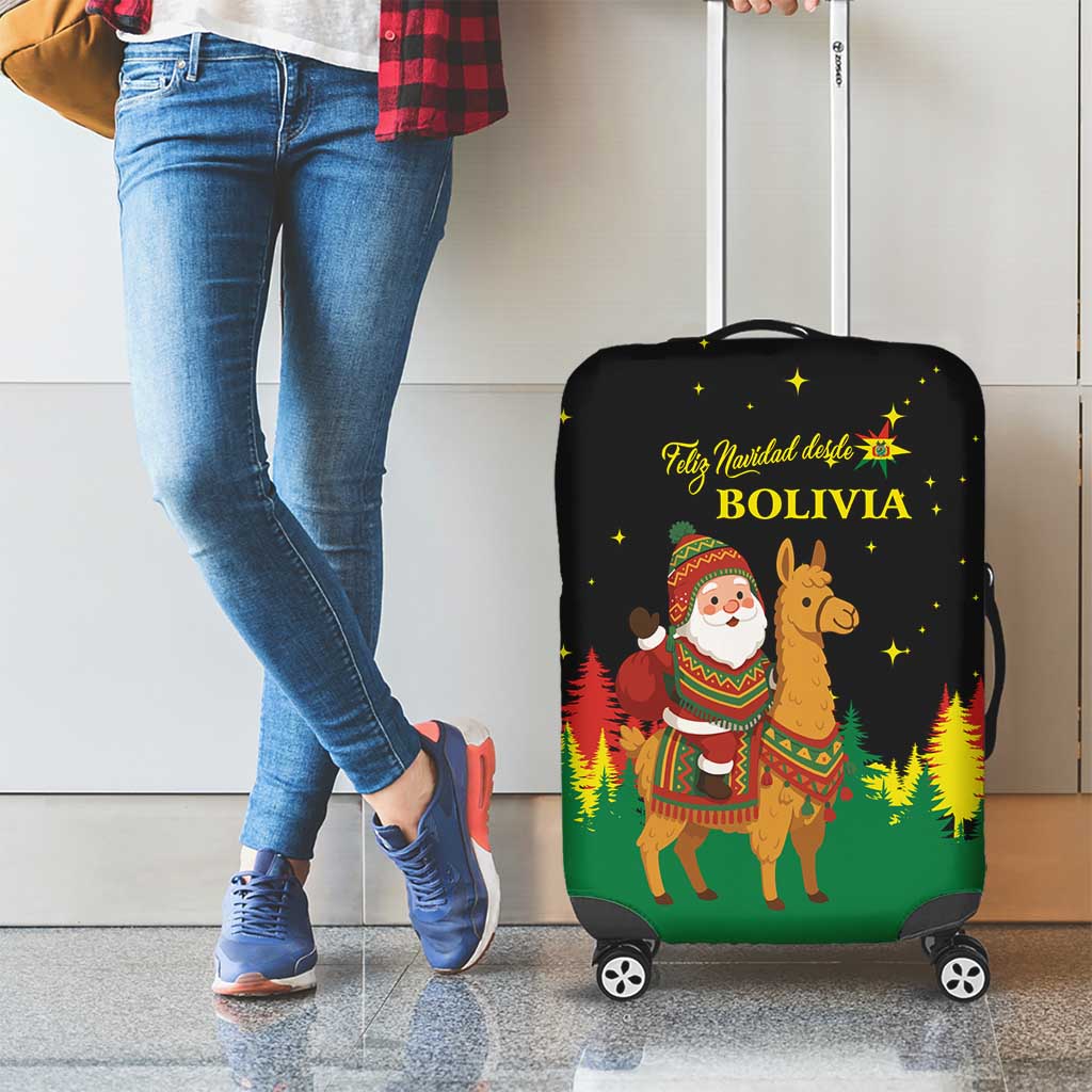 Bolivia Christmas Luggage Cover with Santa Claus Llama Andean Outfit and Festive Tree Design - Wonder Print Shop