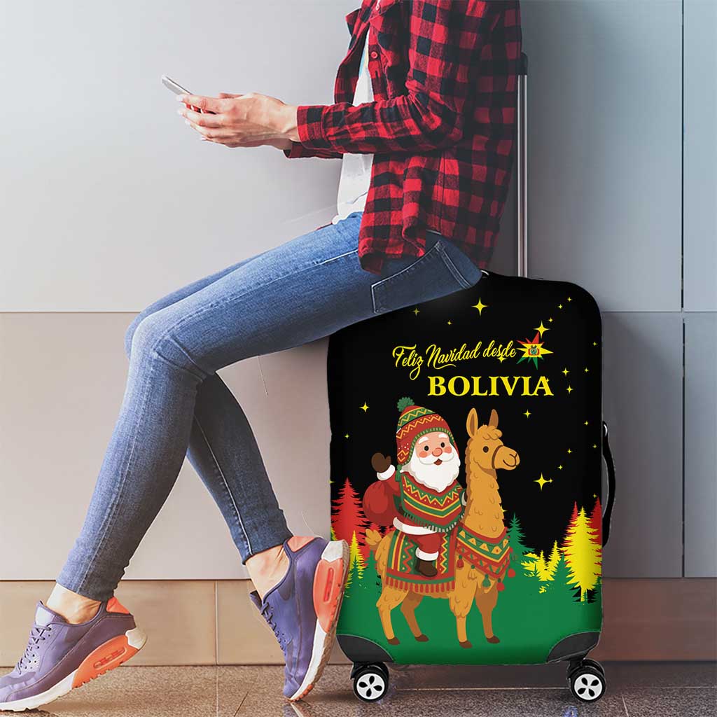 Bolivia Christmas Luggage Cover with Santa Claus Llama Andean Outfit and Festive Tree Design - Wonder Print Shop