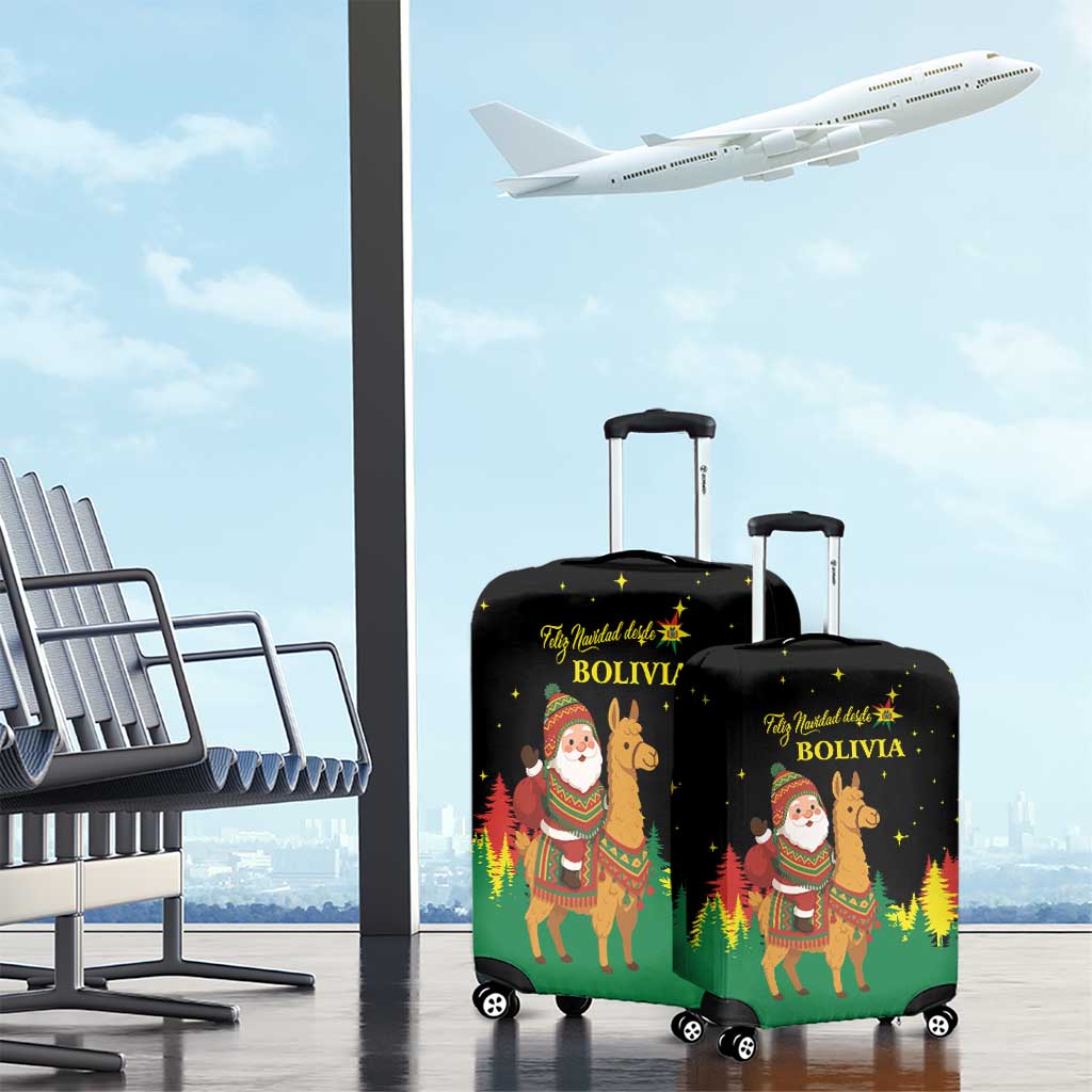 Bolivia Christmas Luggage Cover with Santa Claus Llama Andean Outfit and Festive Tree Design - Wonder Print Shop