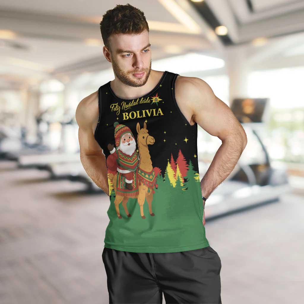 Bolivia Christmas Men Tank Top with Santa Claus Llama Andean Outfit and Festive Tree Design - Wonder Print Shop