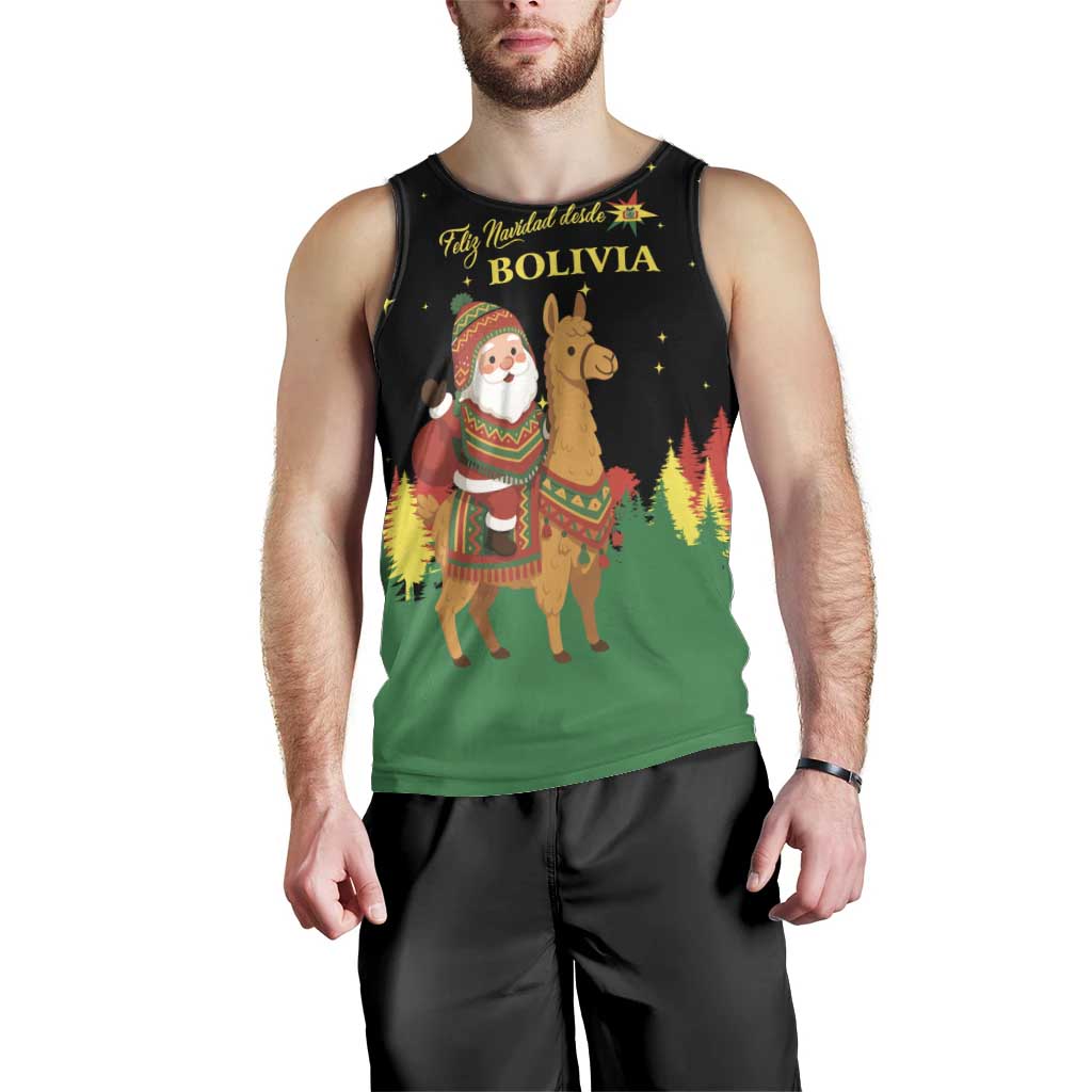 Bolivia Christmas Men Tank Top with Santa Claus Llama Andean Outfit and Festive Tree Design - Wonder Print Shop