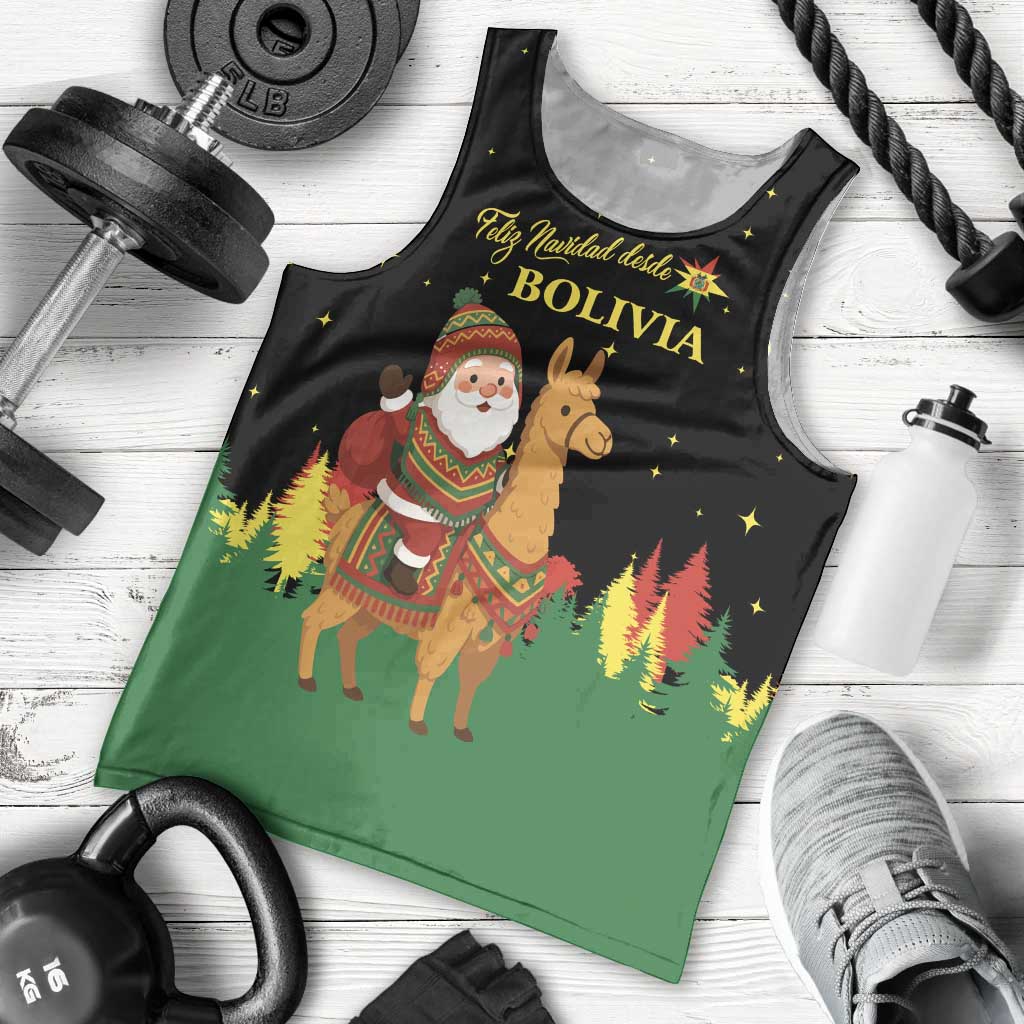 Bolivia Christmas Men Tank Top with Santa Claus Llama Andean Outfit and Festive Tree Design - Wonder Print Shop