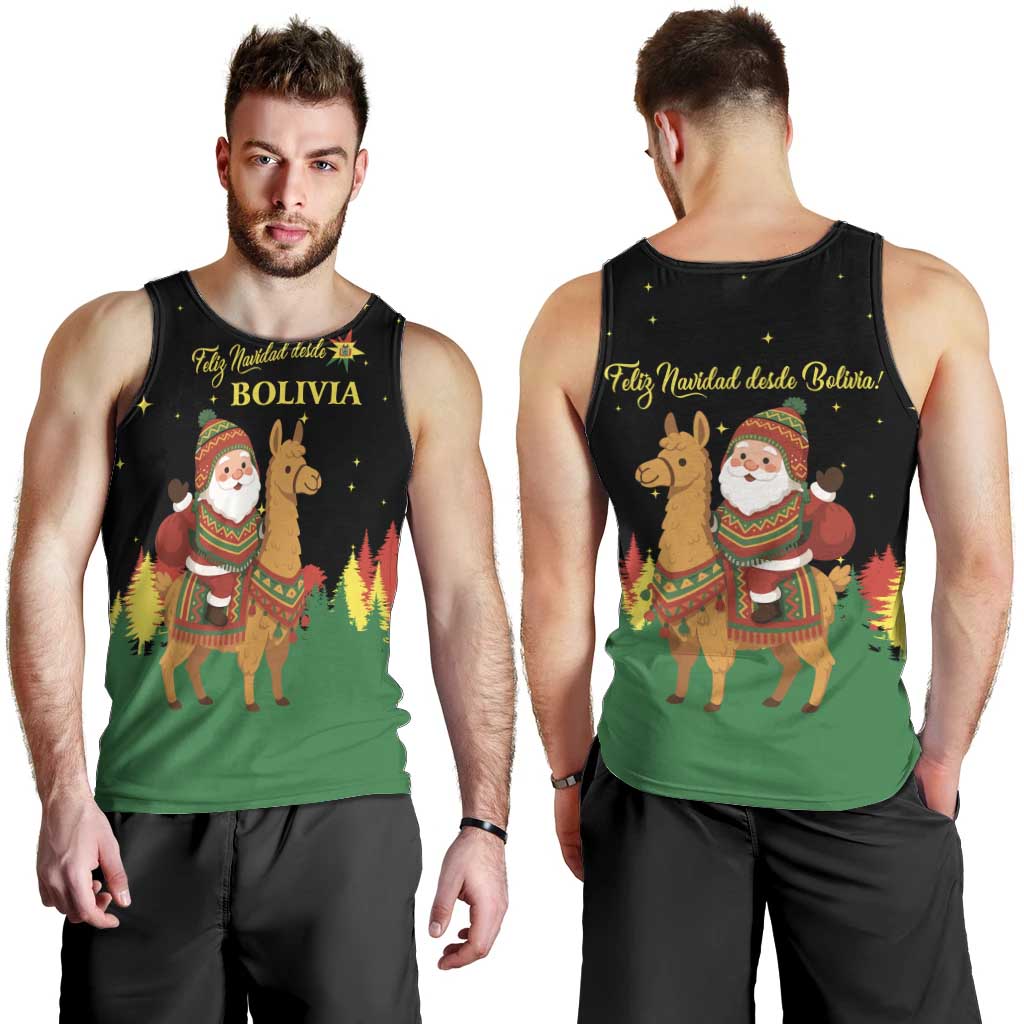 Bolivia Christmas Men Tank Top with Santa Claus Llama Andean Outfit and Festive Tree Design - Wonder Print Shop