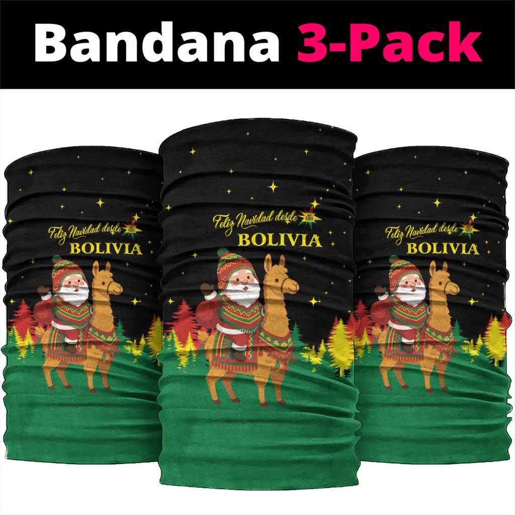 Bolivia Christmas Neck Gaiter with Santa Claus Llama Andean Outfit and Festive Tree Design - Wonder Print Shop