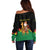 Bolivia Christmas Off Shoulder Sweater with Santa Claus Llama Andean Outfit and Festive Tree Design - Wonder Print Shop