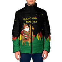 Bolivia Christmas Padded Jacket with Santa Claus Llama Andean Outfit and Festive Tree Design - Wonder Print Shop
