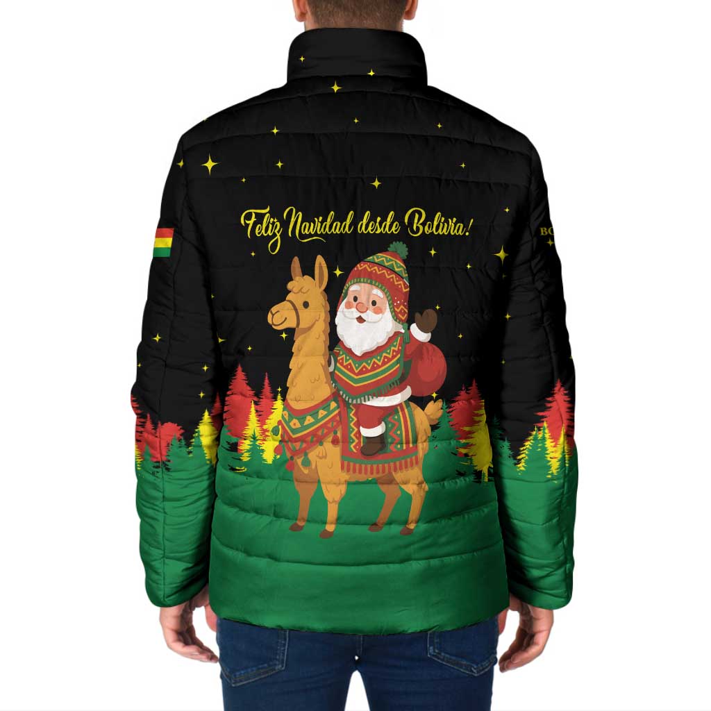 Bolivia Christmas Padded Jacket with Santa Claus Llama Andean Outfit and Festive Tree Design - Wonder Print Shop