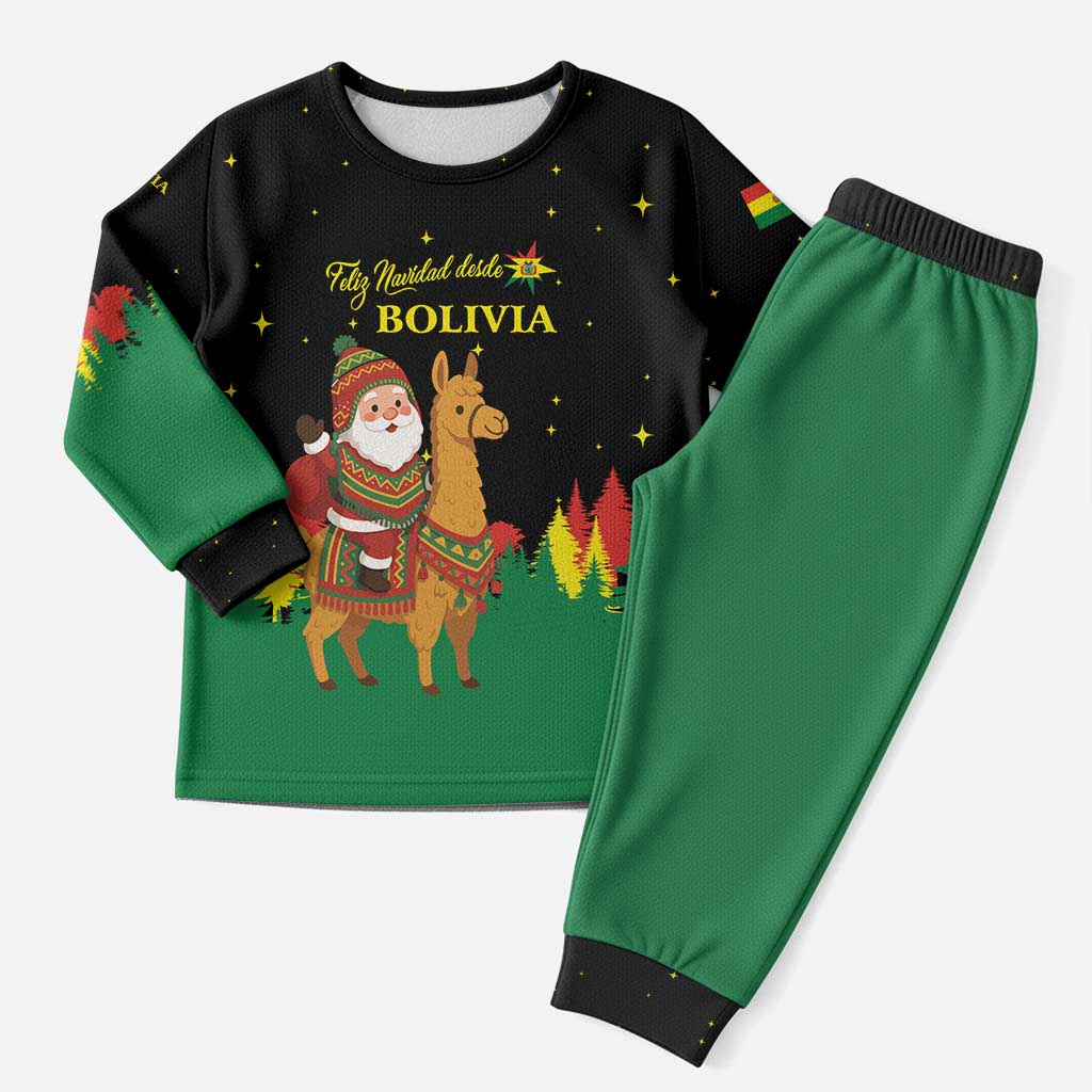 Bolivia Christmas Pajama Set with Santa Claus Llama Andean Outfit and Festive Tree Design - Wonder Print Shop