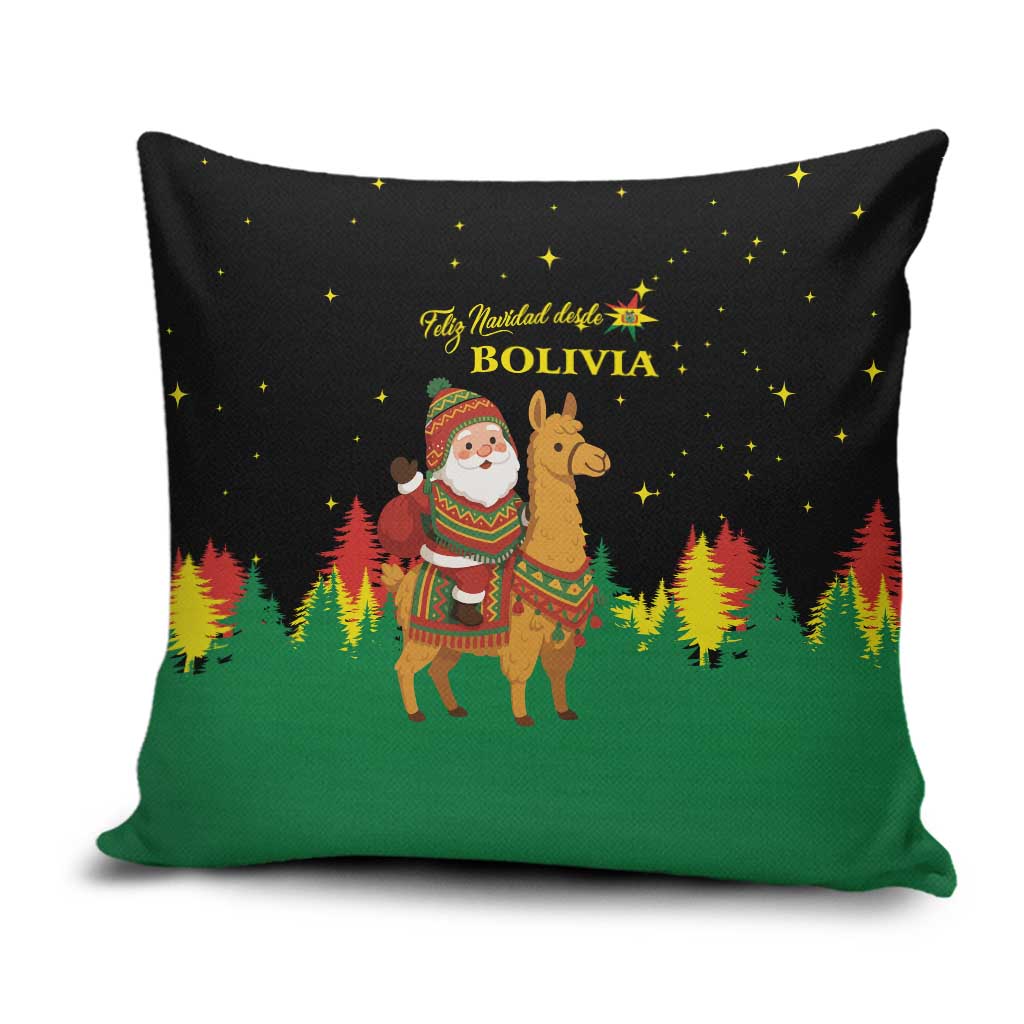 Bolivia Christmas Pillow Cover with Santa Claus Llama Andean Outfit and Festive Tree Design - Wonder Print Shop