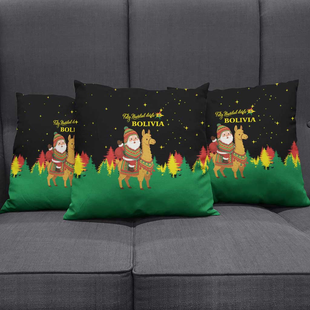 Bolivia Christmas Pillow Cover with Santa Claus Llama Andean Outfit and Festive Tree Design - Wonder Print Shop