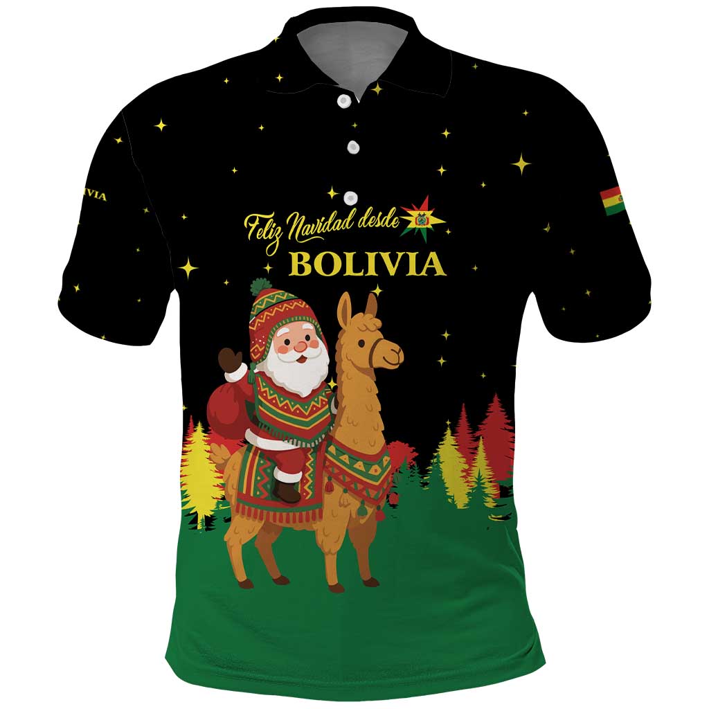 Bolivia Christmas Polo Shirt with Santa Claus Llama Andean Outfit and Festive Tree Design - Wonder Print Shop