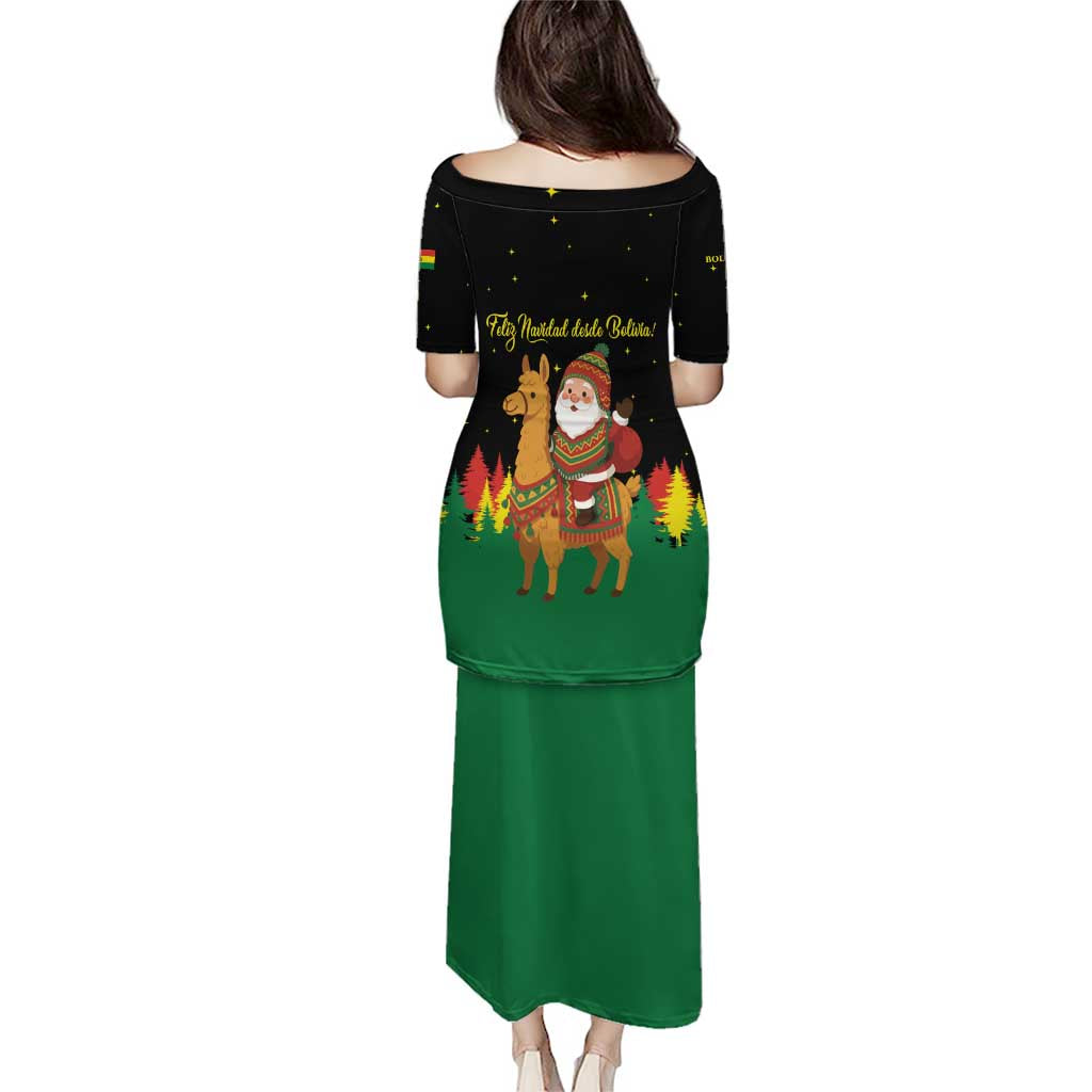 Bolivia Christmas Puletasi with Santa Claus Llama Andean Outfit and Festive Tree Design - Wonder Print Shop