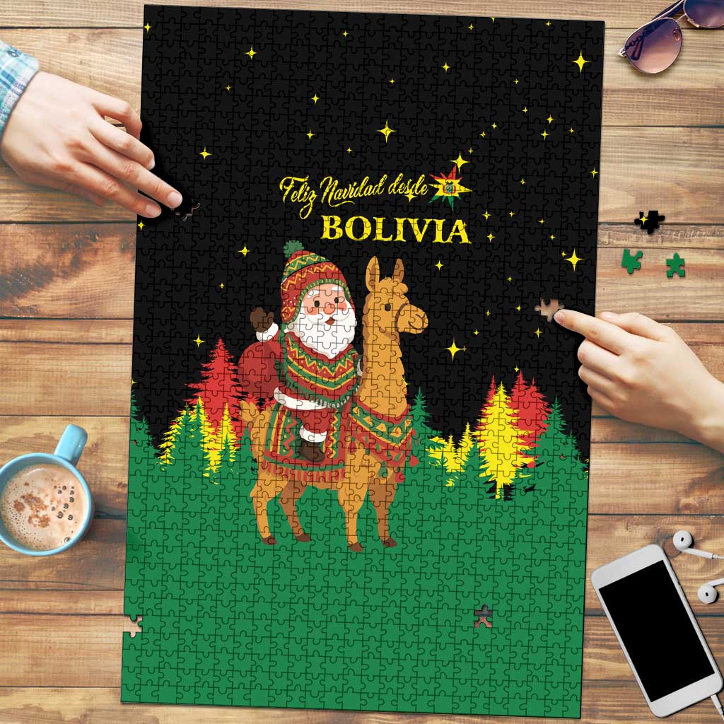 Bolivia Christmas Puzzle with Santa Claus Llama Andean Outfit and Festive Tree Design - Wonder Print Shop