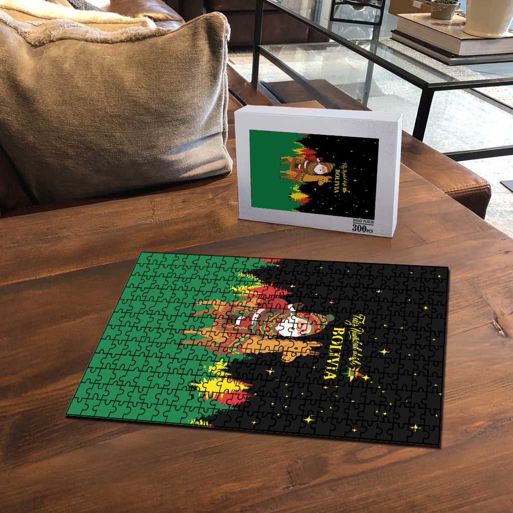 Bolivia Christmas Puzzle with Santa Claus Llama Andean Outfit and Festive Tree Design - Wonder Print Shop