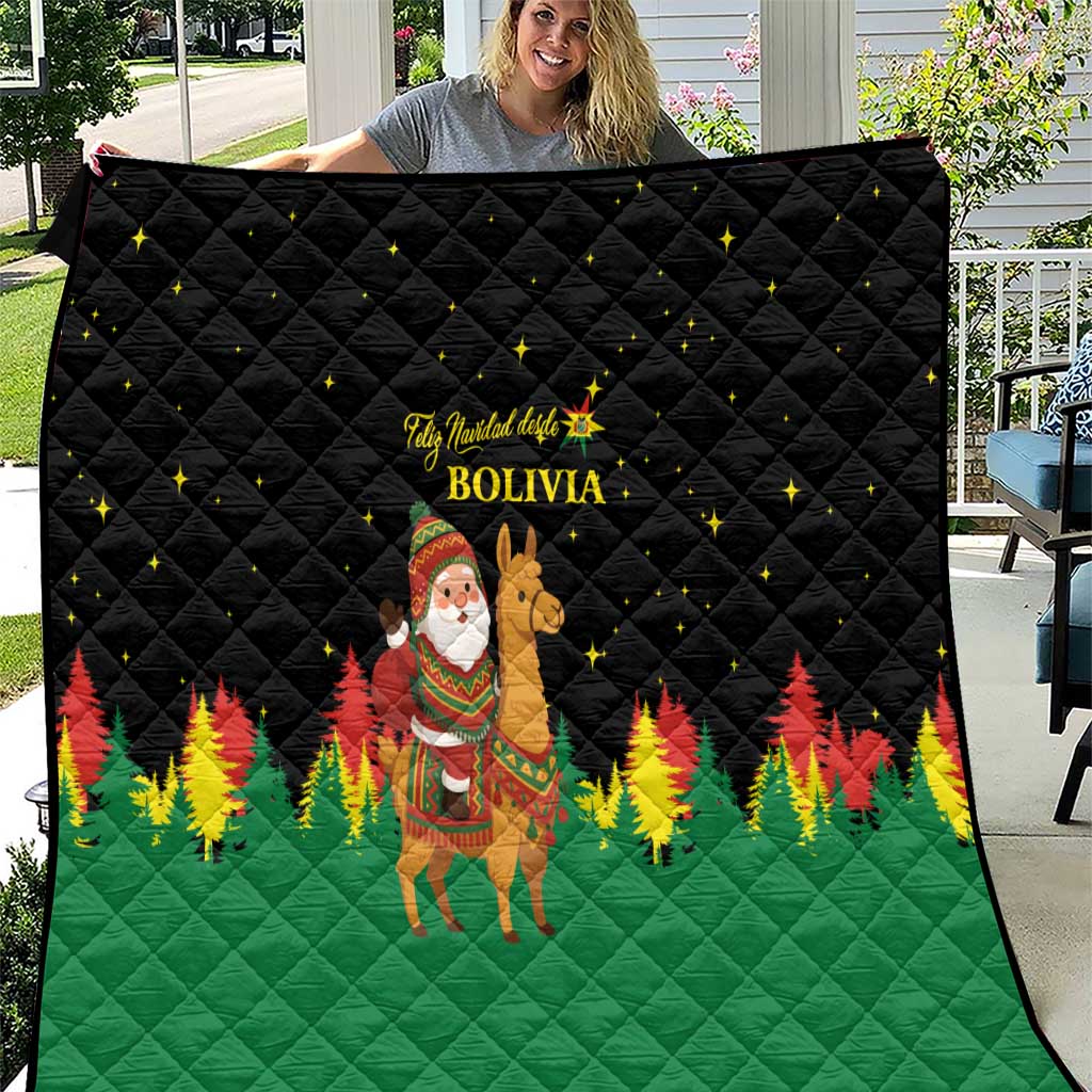 Bolivia Christmas Quilt with Santa Claus Llama Andean Outfit and Festive Tree Design - Wonder Print Shop