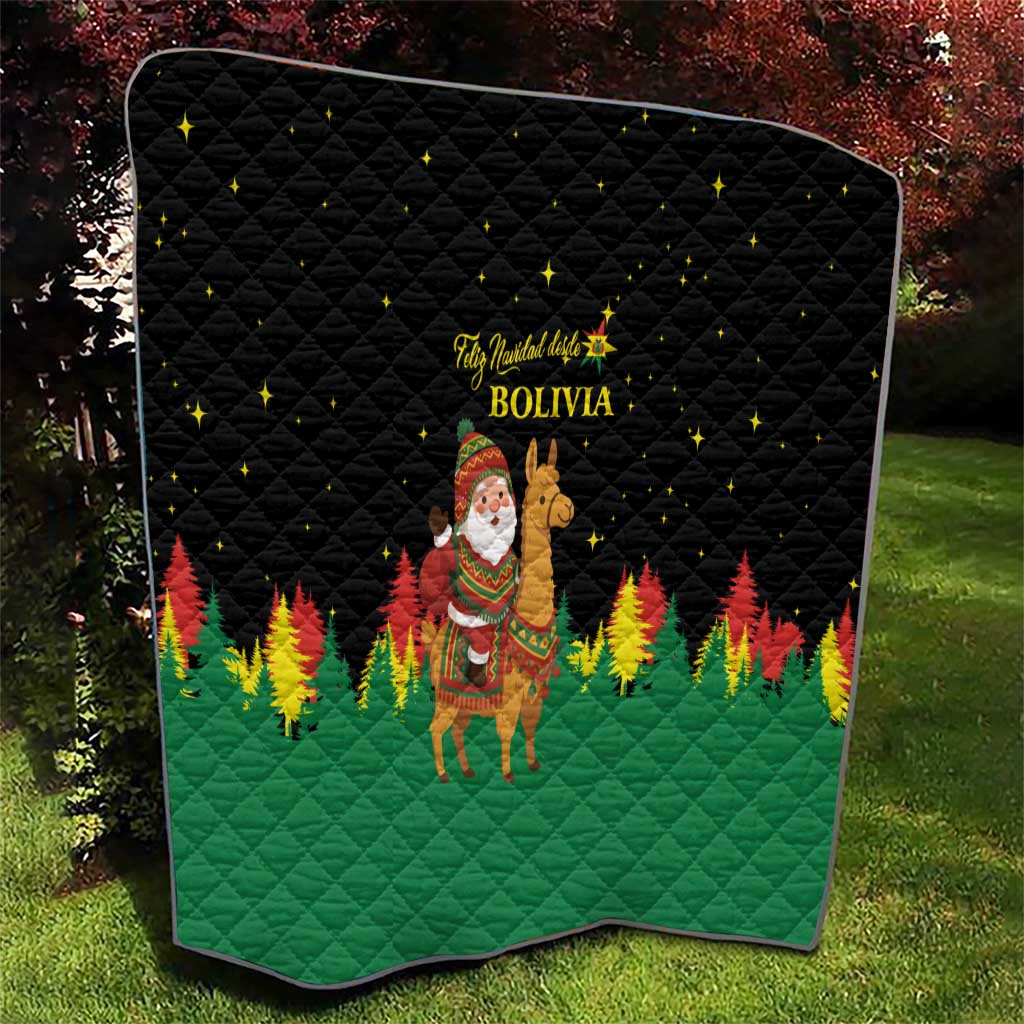 Bolivia Christmas Quilt with Santa Claus Llama Andean Outfit and Festive Tree Design - Wonder Print Shop