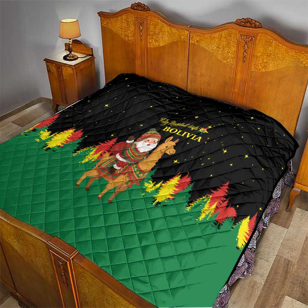 Bolivia Christmas Quilt with Santa Claus Llama Andean Outfit and Festive Tree Design - Wonder Print Shop