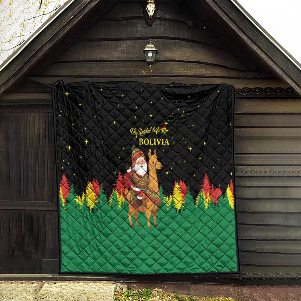 Bolivia Christmas Quilt with Santa Claus Llama Andean Outfit and Festive Tree Design - Wonder Print Shop