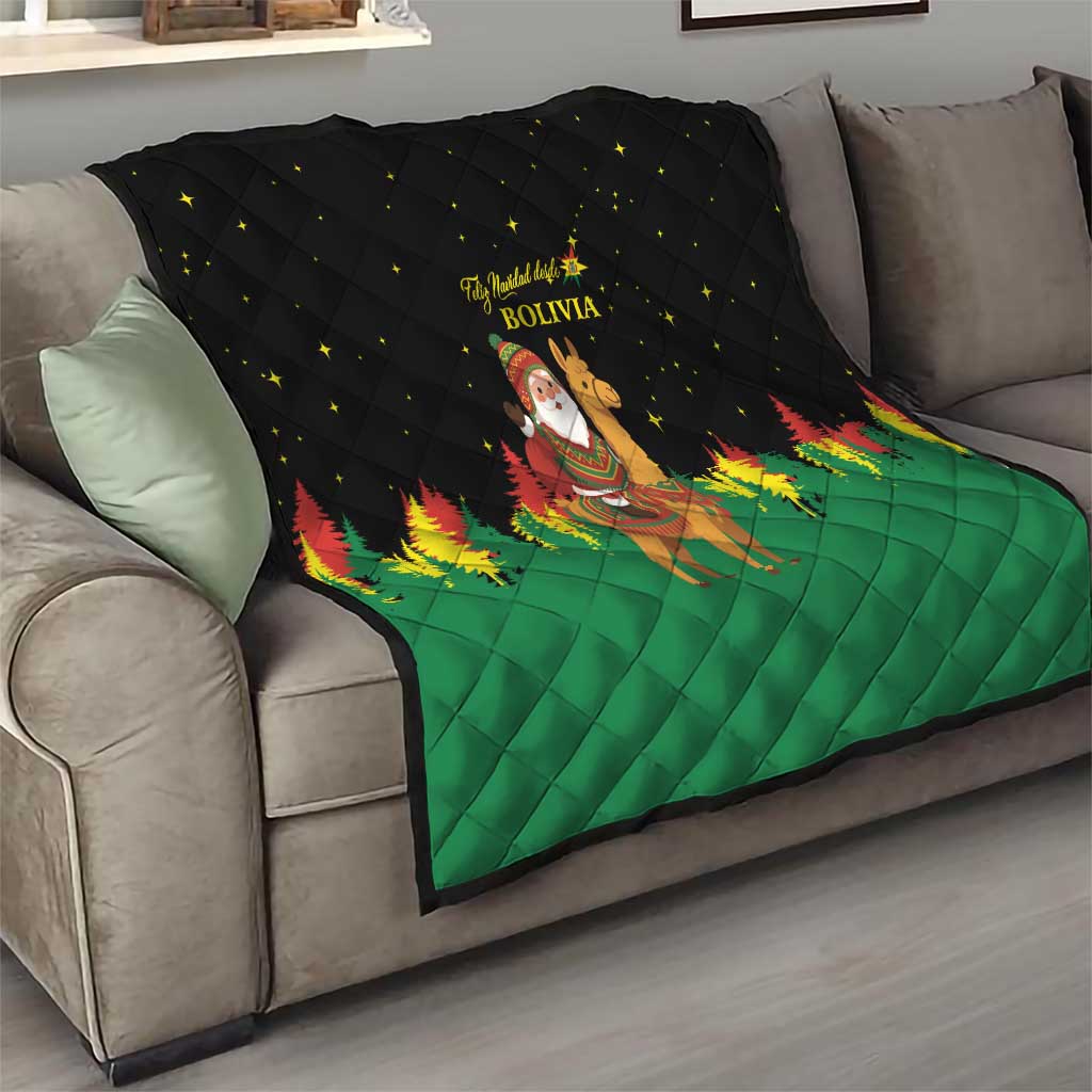 Bolivia Christmas Quilt with Santa Claus Llama Andean Outfit and Festive Tree Design - Wonder Print Shop