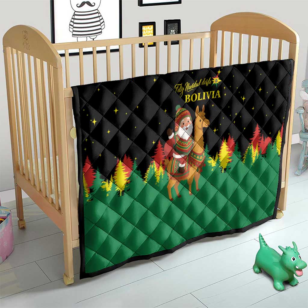 Bolivia Christmas Quilt with Santa Claus Llama Andean Outfit and Festive Tree Design - Wonder Print Shop