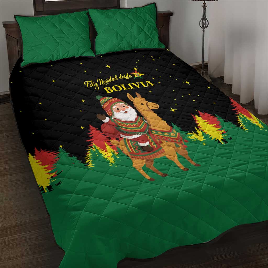 Bolivia Christmas Quilt Bed Set with Santa Claus Llama Andean Outfit and Festive Tree Design - Wonder Print Shop