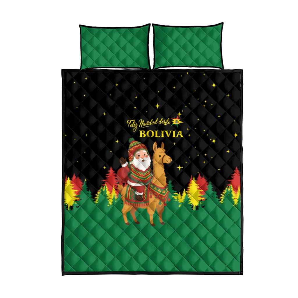 Bolivia Christmas Quilt Bed Set with Santa Claus Llama Andean Outfit and Festive Tree Design - Wonder Print Shop