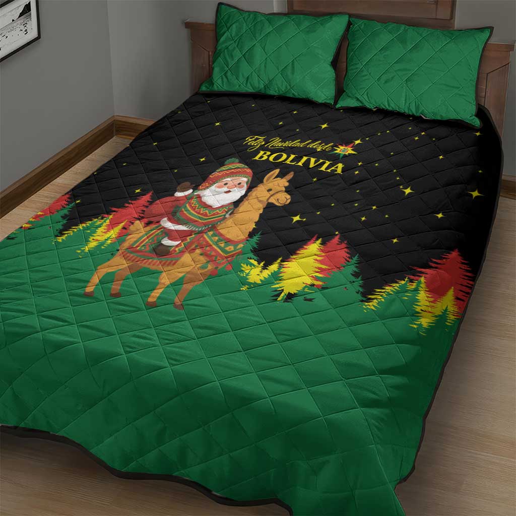 Bolivia Christmas Quilt Bed Set with Santa Claus Llama Andean Outfit and Festive Tree Design - Wonder Print Shop