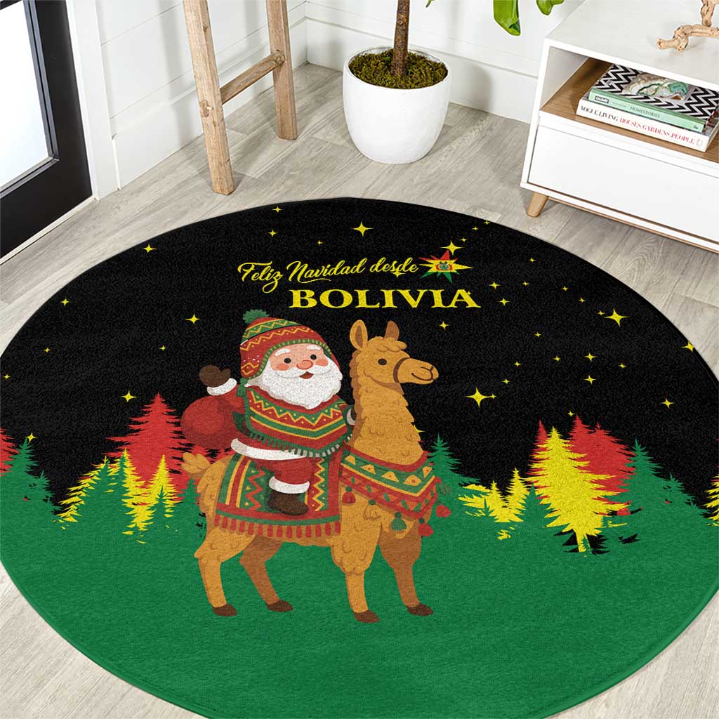 Bolivia Christmas Round Carpet with Santa Claus Llama Andean Outfit and Festive Tree Design - Wonder Print Shop