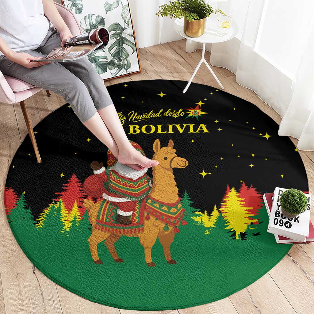 Bolivia Christmas Round Carpet with Santa Claus Llama Andean Outfit and Festive Tree Design - Wonder Print Shop
