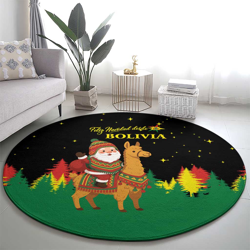 Bolivia Christmas Round Carpet with Santa Claus Llama Andean Outfit and Festive Tree Design - Wonder Print Shop