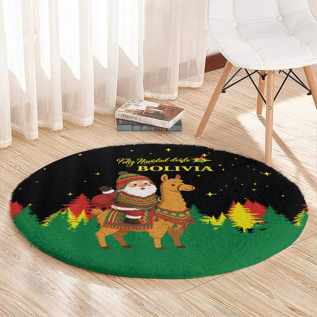 Bolivia Christmas Round Carpet with Santa Claus Llama Andean Outfit and Festive Tree Design - Wonder Print Shop