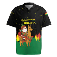 Bolivia Christmas Rugby Jersey with Santa Claus Llama Andean Outfit and Festive Tree Design - Wonder Print Shop