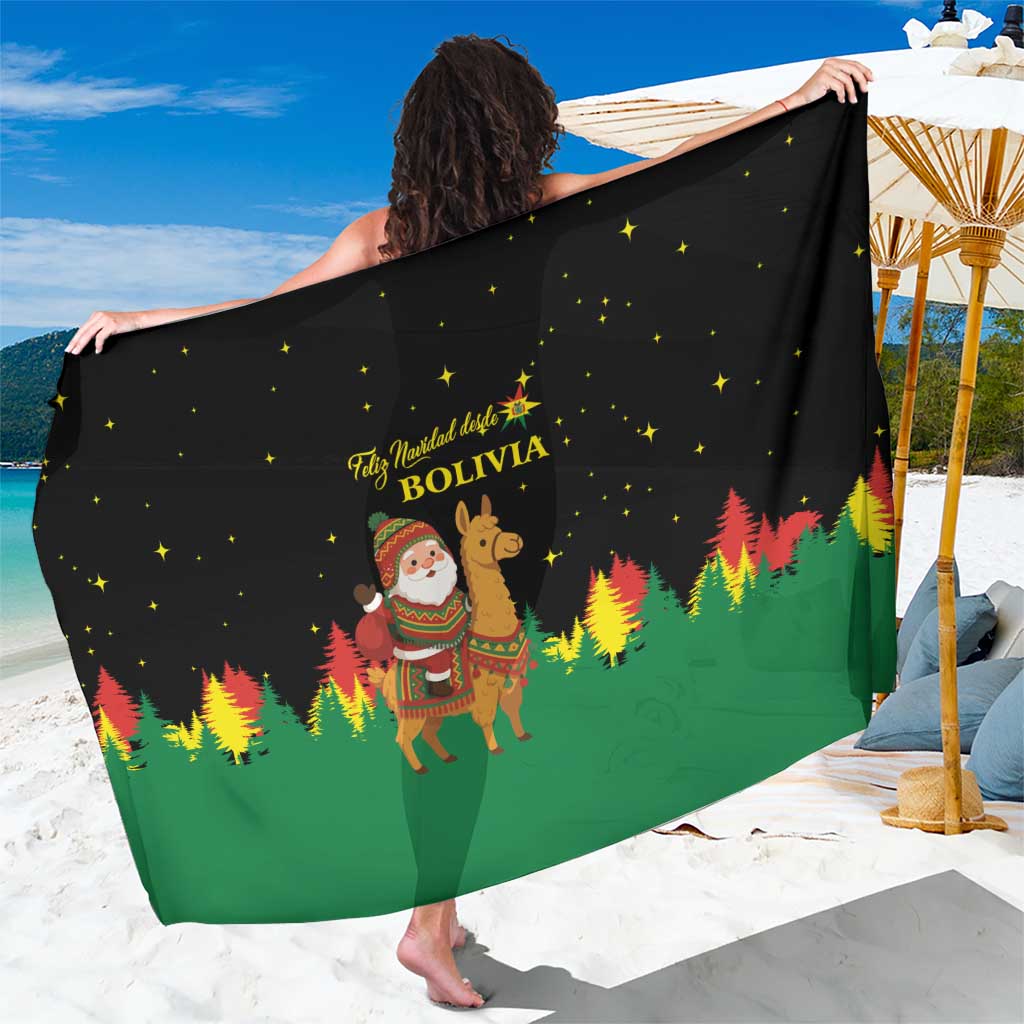 Bolivia Christmas Sarong with Santa Claus Llama Andean Outfit and Festive Tree Design - Wonder Print Shop